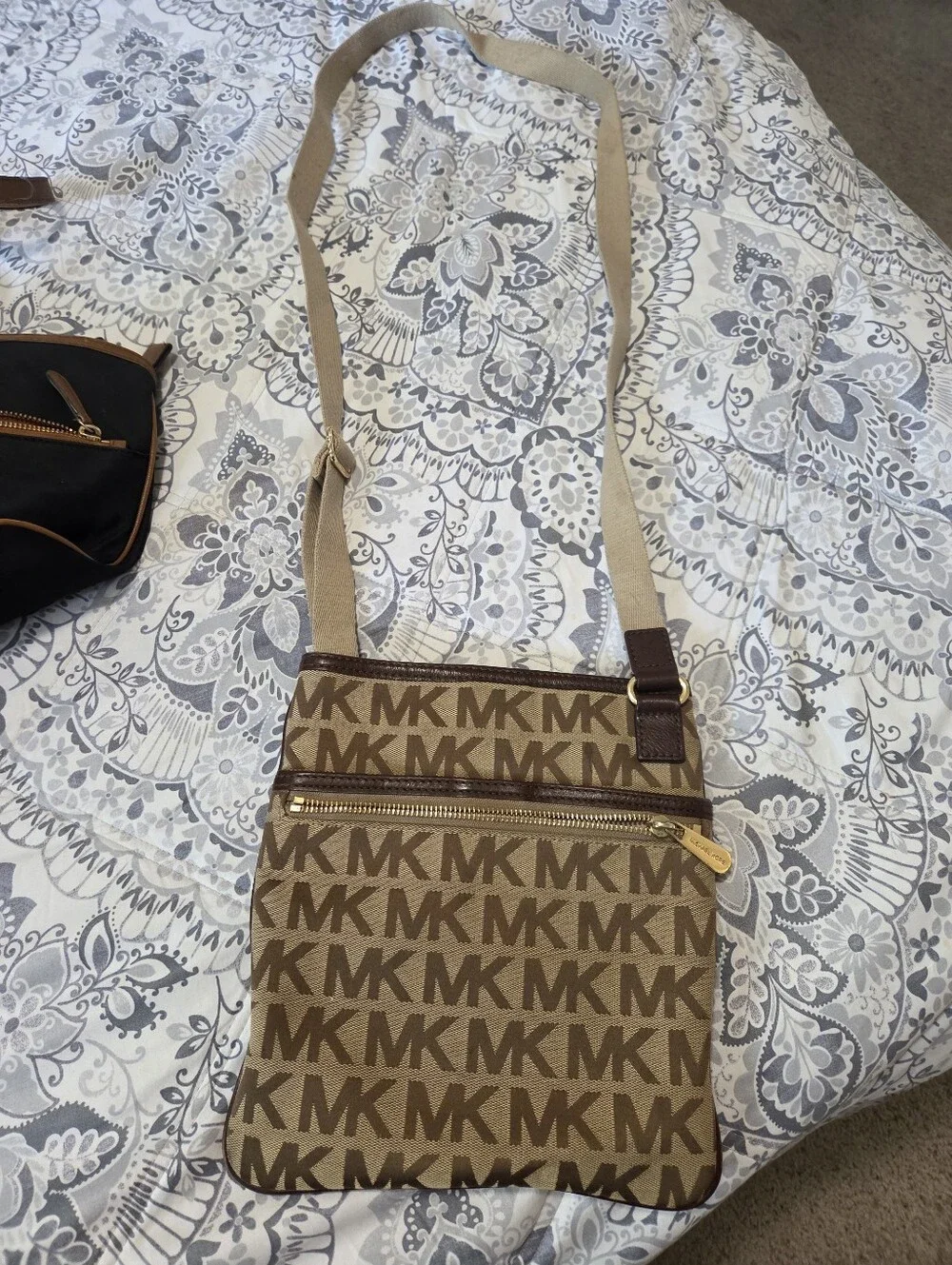 Michael Kors Brown/Tan MK Signature Crossbody Messenger Bag